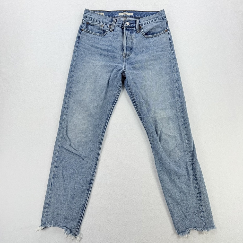 Levi's Wedgie Straight Jeans Womens 27 Blue High Rise Denim Raw Hem Light Wash